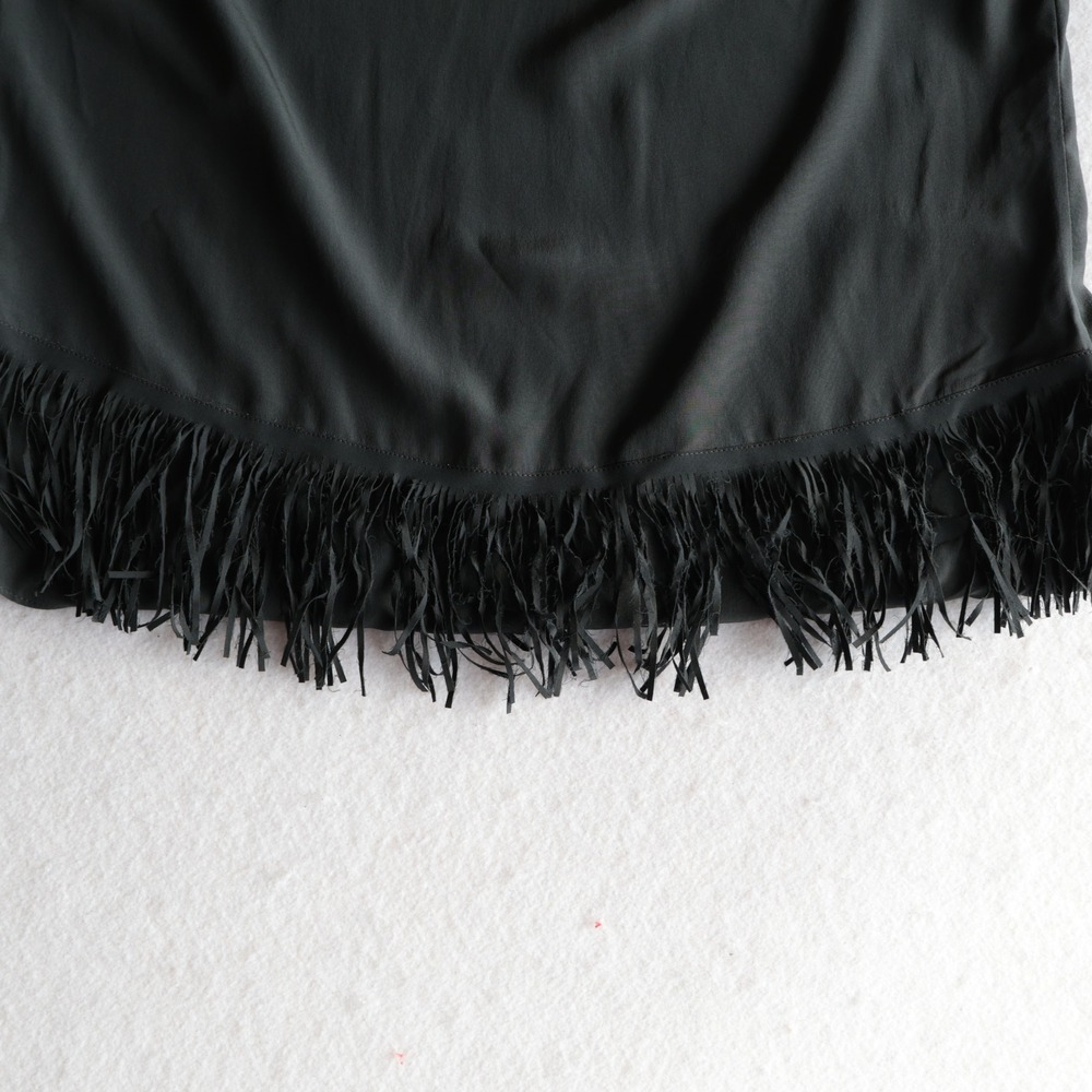 Akris Punto Women Black 100% Silk Fringe Hem Sleeveless Blouse Top US 8 - Picture 6 of 10